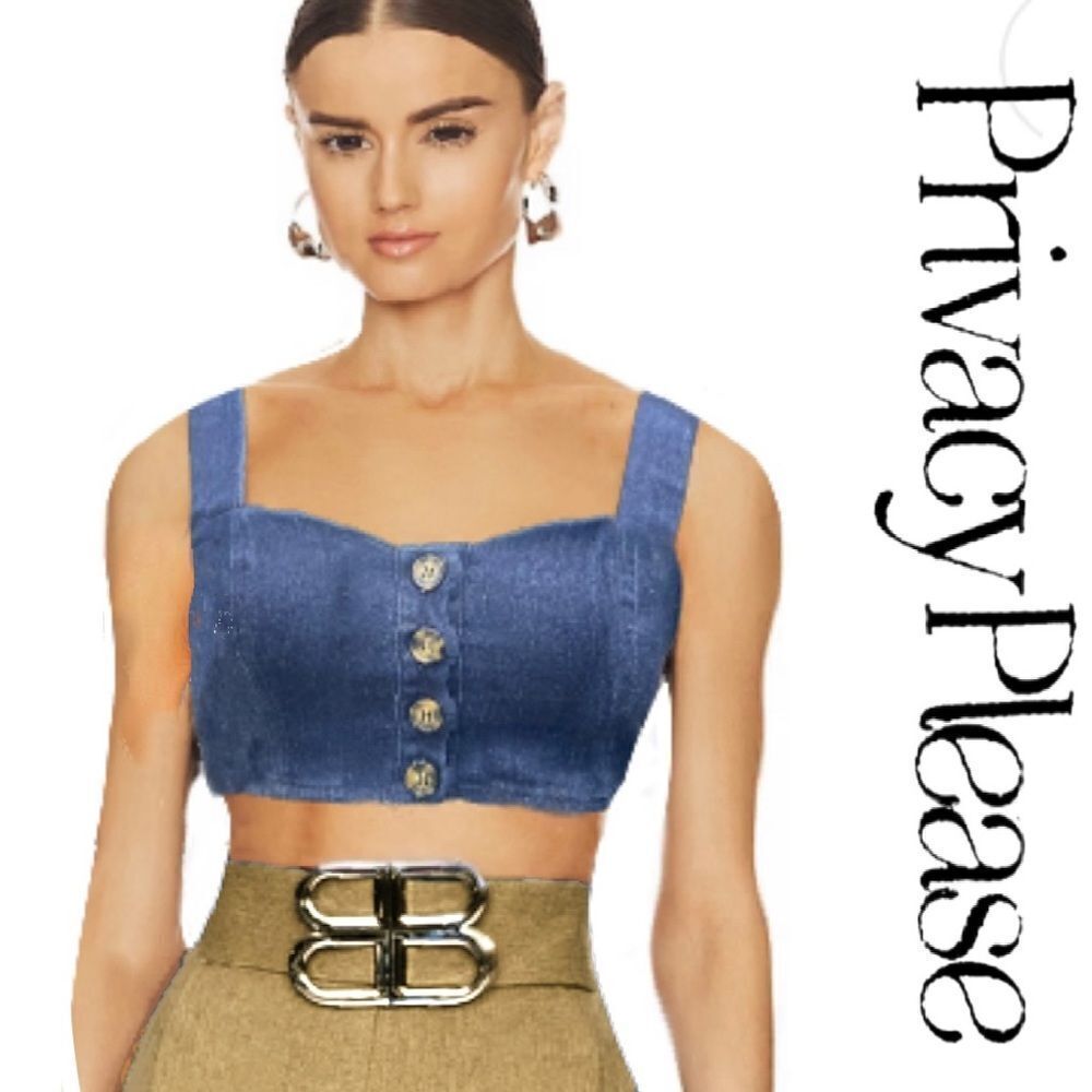 Privacy Please Denim Sweetheart Button Down Crop Top